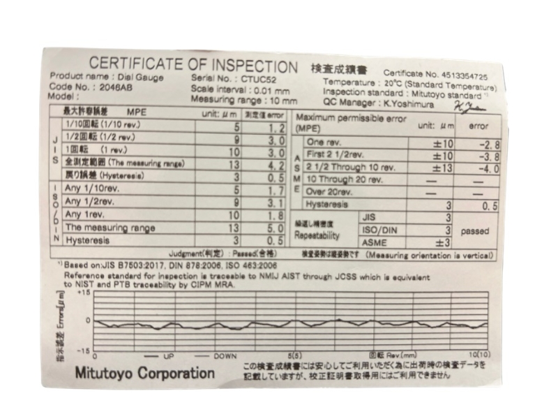 MITUTOYO RELOJ COMPARADOR ANALOGICO 2046SB