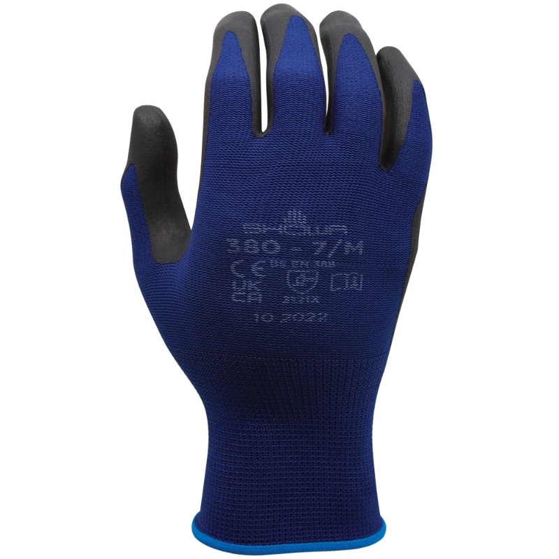 GUANTE NYLON AZUL PALMA NITRILO NEGRO (SHOWA 380)